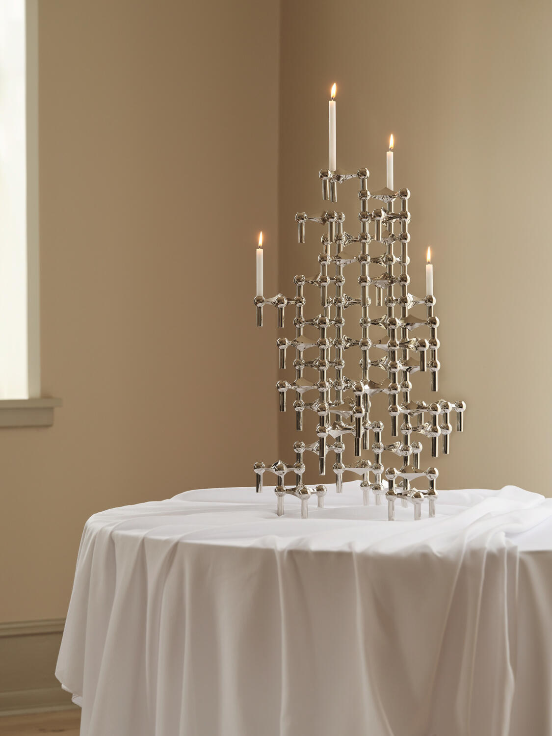 Nagel lysestage, krom - 3-pak